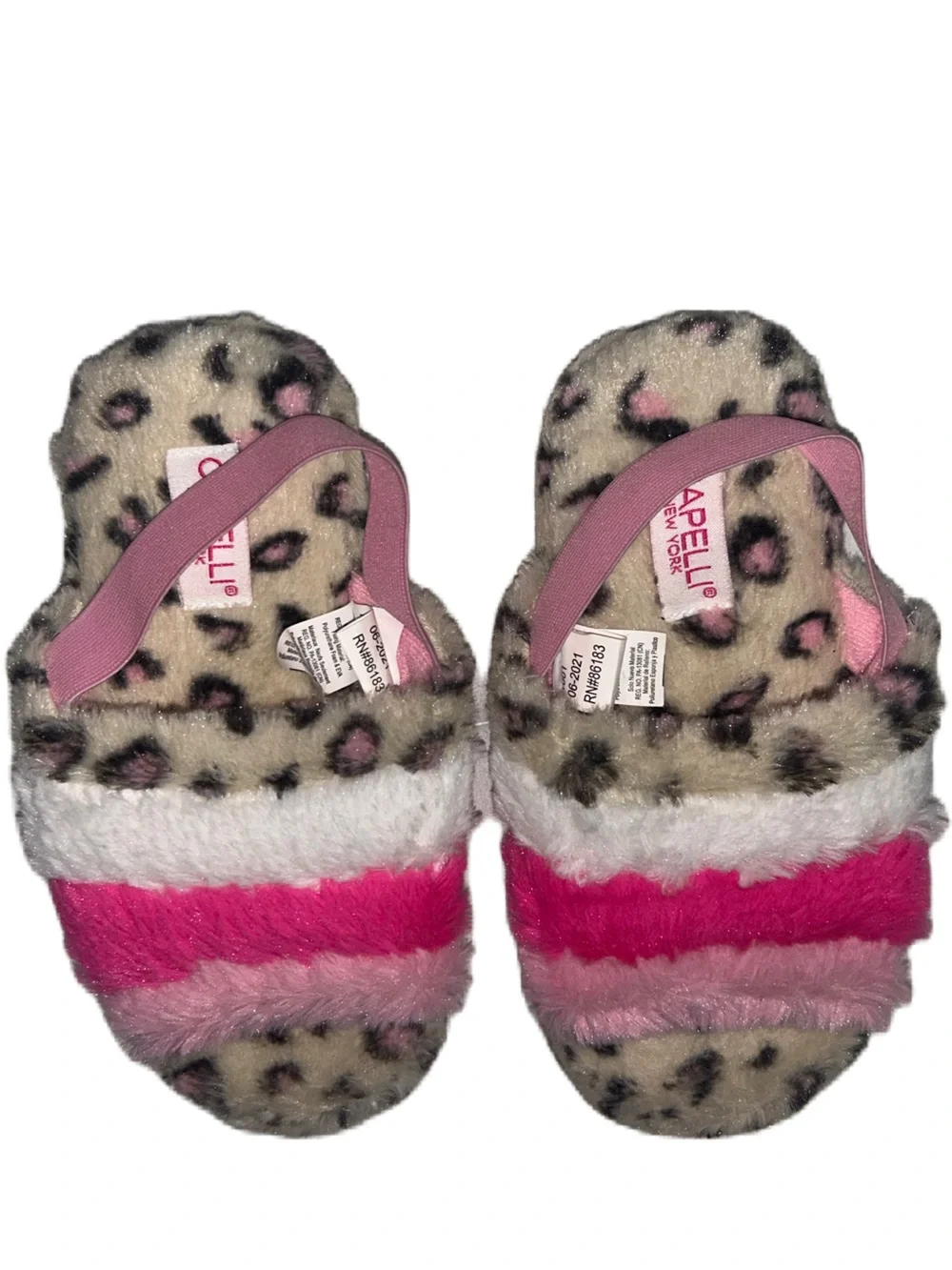 Capelli of New York Toddler Girls Faux Fur Leopard Slip-On Slippers in Pink